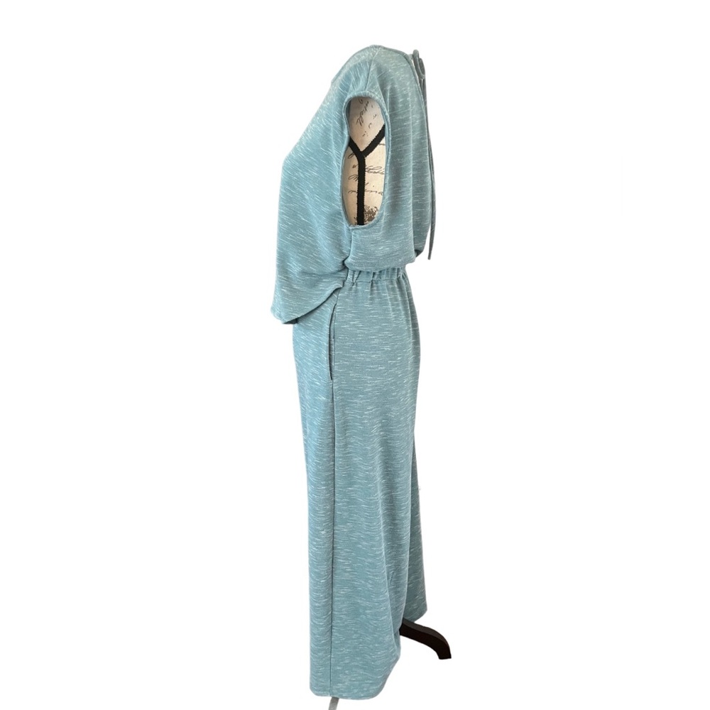 Bucket List Wide Leg Heather Light Blue Jumpsuit Small EUC Pockets Lounge Sweats - Picture 8 of 15